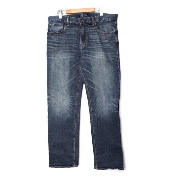 Gap Mens Straight Leg Jeans Dark Denim Low Stretch Casual Classic Preppy - Picture 2 of 11